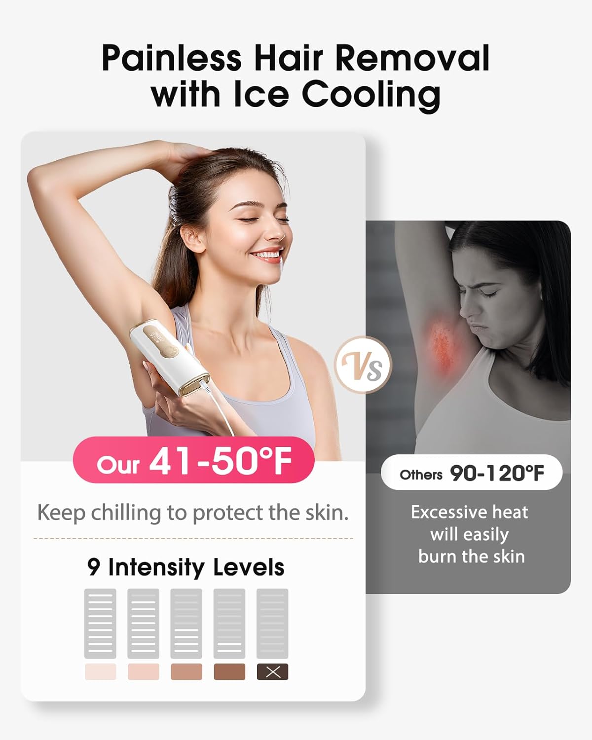 Laser Hair Removal, IPL Hair Removal with Ice-Cooling System for Nearly Painless & Long-Lasting Result, Safe At-Home Hair Remover Device for Armpits Back Legs Arms Face Bikini Line