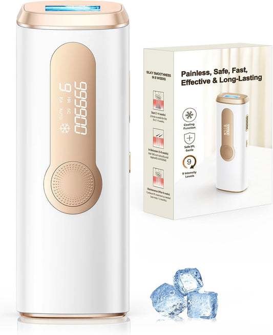 Laser Hair Removal, IPL Hair Removal with Ice-Cooling System for Nearly Painless & Long-Lasting Result, Safe At-Home Hair Remover Device for Armpits Back Legs Arms Face Bikini Line