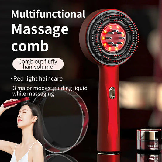 Electric Massage Comb with Red Light Therapy - Portable Hair Growth Stimulator, Essence Oil Applicator